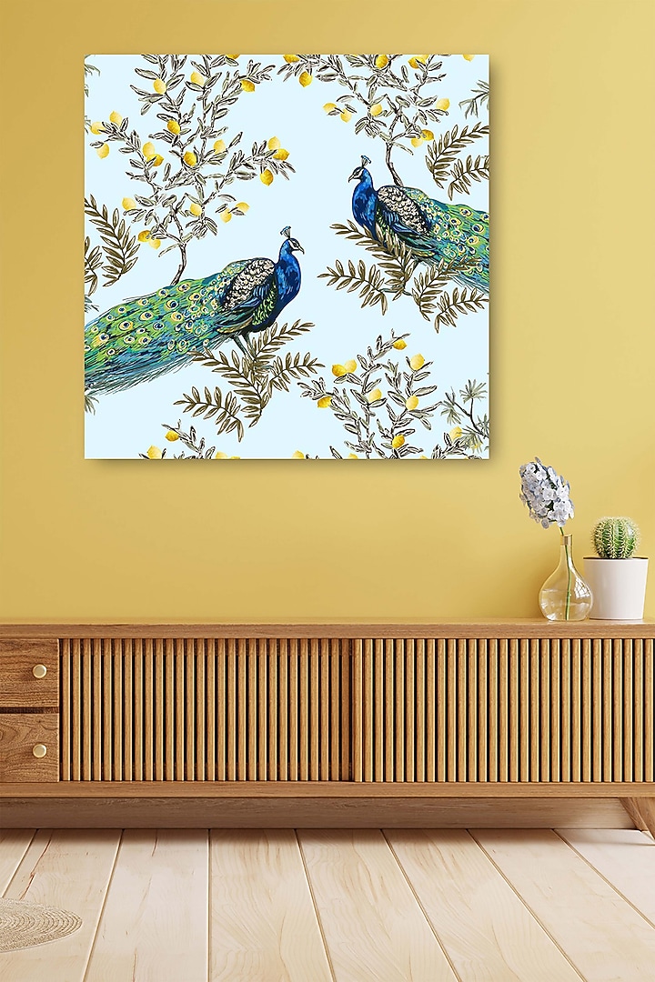 Turquoise Blue Archival Paper Exquisite Peacock Wall Art Painting by Krutik at Pernia's Pop Up Shop
