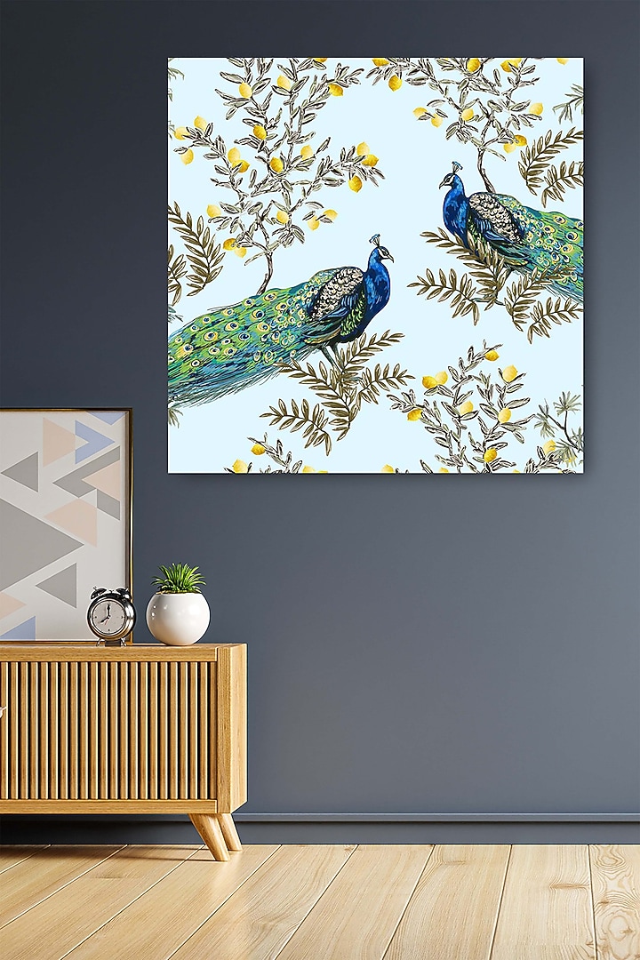 Turquoise Blue Archival Paper Exquisite Peacock Wall Art Painting by Krutik at Pernia's Pop Up Shop