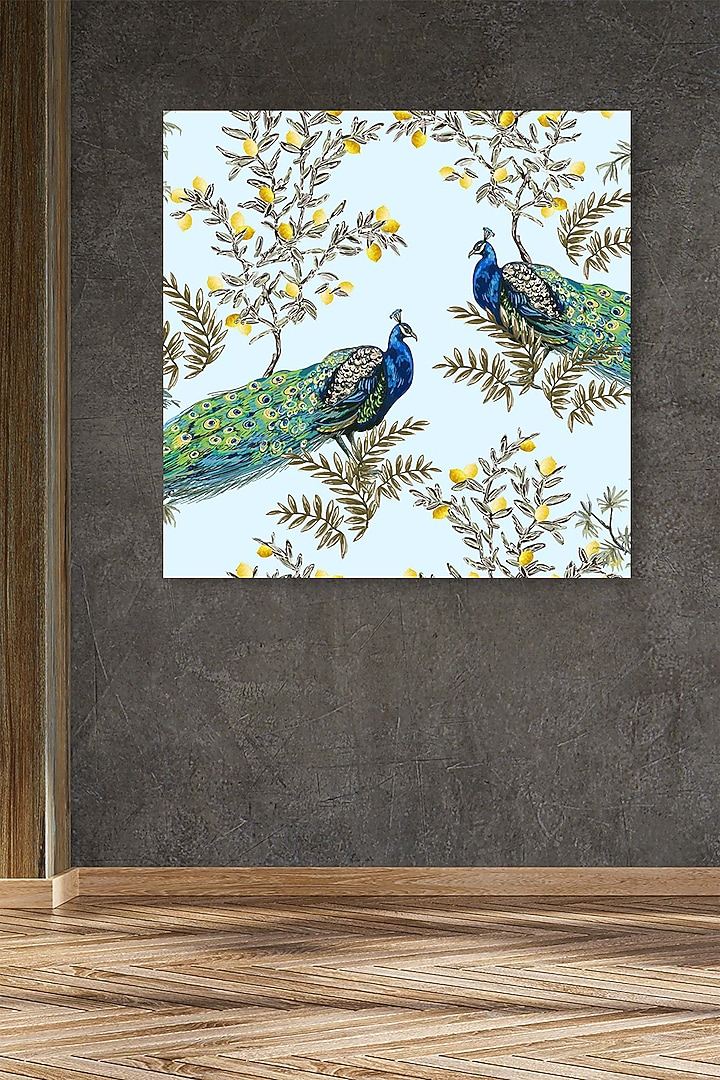 Turquoise Blue Archival Paper Exquisite Peacock Wall Art Painting by Krutik at Pernia's Pop Up Shop