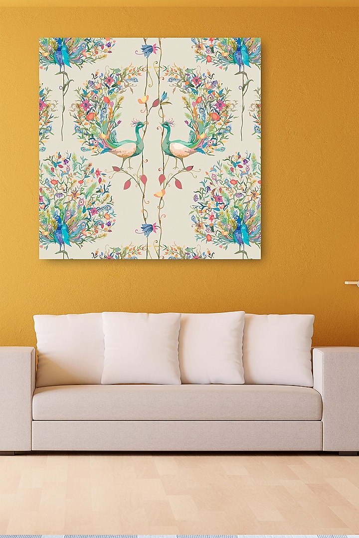 Turquoise Blue Archival Paper Peacock Wall Art Painting by Krutik at Pernia's Pop Up Shop