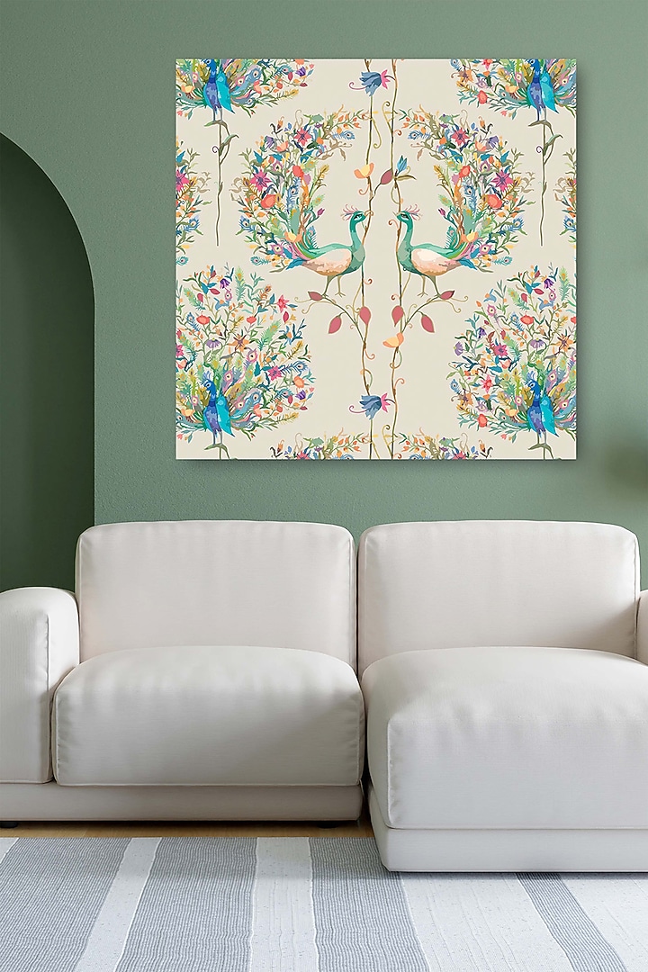 Turquoise Blue Archival Paper Peacock Wall Art Painting by Krutik at Pernia's Pop Up Shop