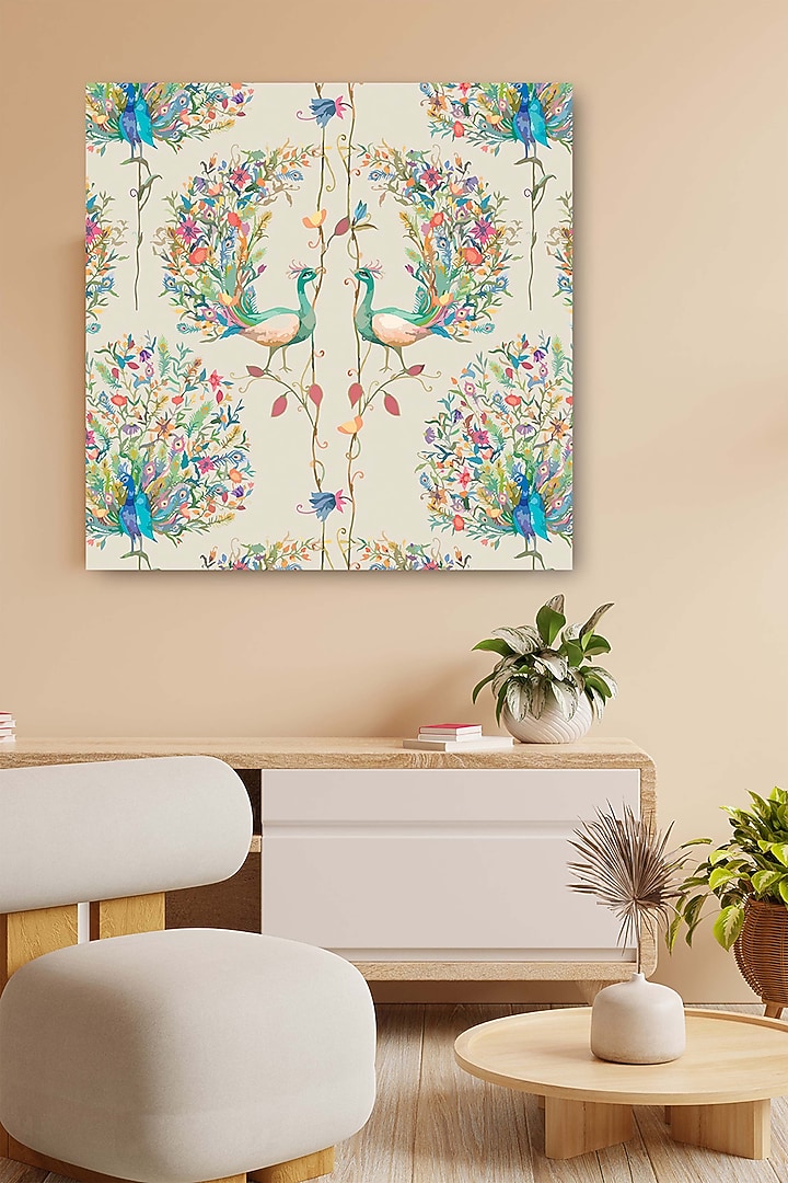 Turquoise Blue Archival Paper Peacock Wall Art Painting by Krutik at Pernia's Pop Up Shop