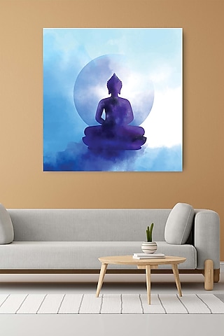 Powder Blue Archival Paper Lord Buddha Wall Art Painting by Krutik