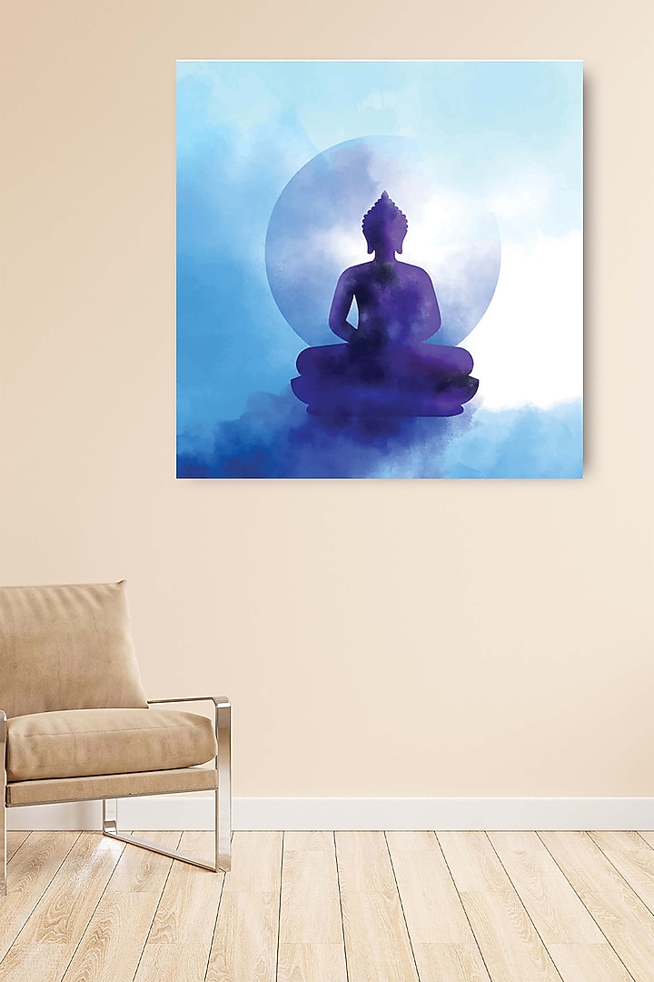 Powder Blue Archival Paper Lord Buddha Wall Art Painting by Krutik at Pernia's Pop Up Shop