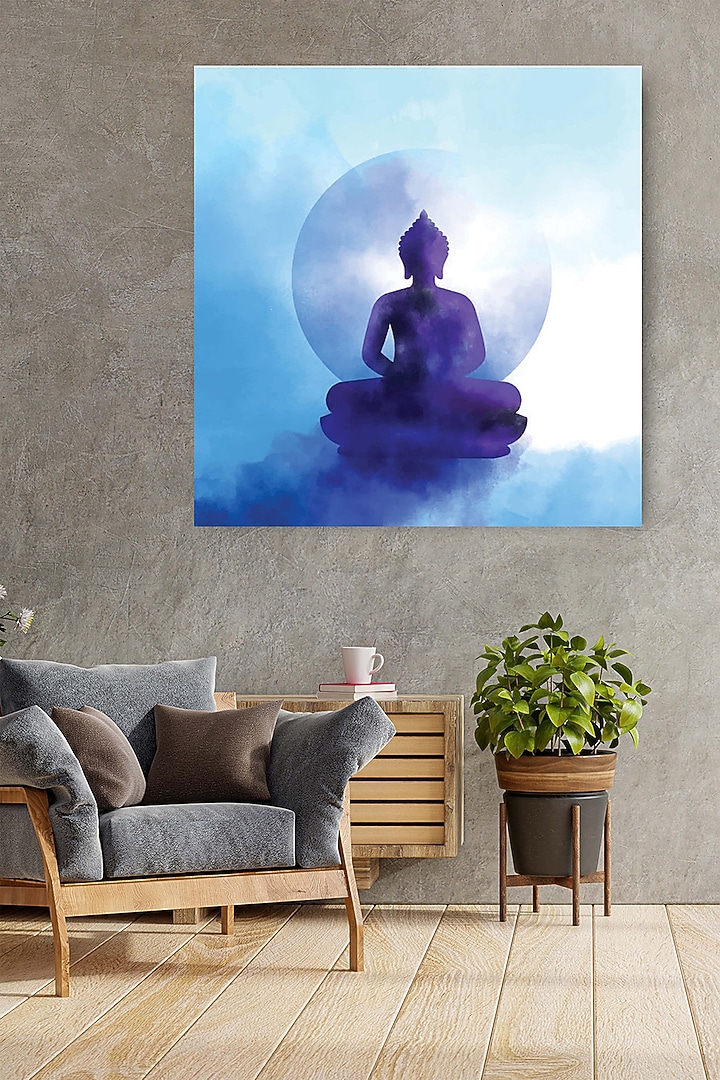 Powder Blue Archival Paper Lord Buddha Wall Art Painting by Krutik at Pernia's Pop Up Shop