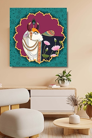 Turquoise Blue Canvas Pichwai Wall Art Painting by Krutik