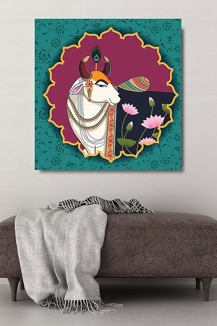 Turquoise Blue Canvas Pichwai Wall Art Painting by Krutik at Pernia's Pop Up Shop