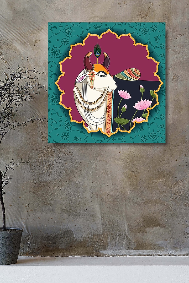 Turquoise Blue Canvas Pichwai Wall Art Painting by Krutik at Pernia's Pop Up Shop