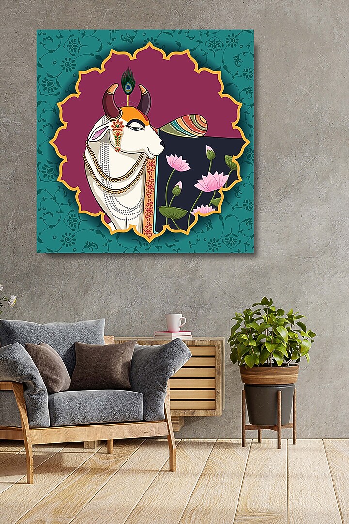 Turquoise Blue Canvas Pichwai Wall Art Painting by Krutik at Pernia's Pop Up Shop