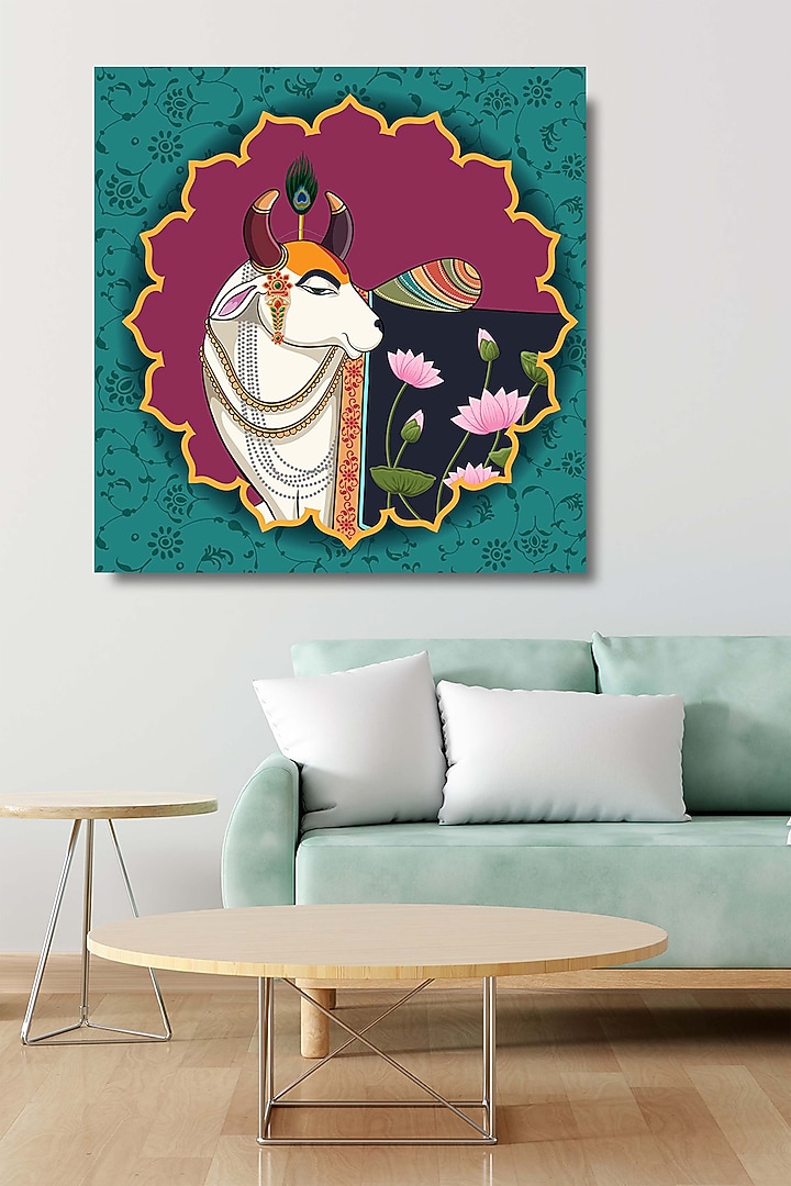 Turquoise Blue Canvas Pichwai Wall Art Painting by Krutik at Pernia's Pop Up Shop