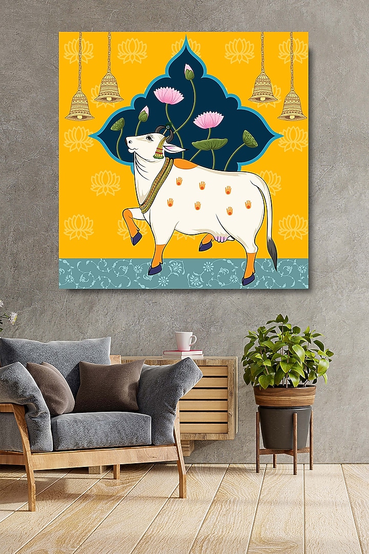 Mustard Canvas Pichwai Wall Art Painting by Krutik at Pernia's Pop Up Shop
