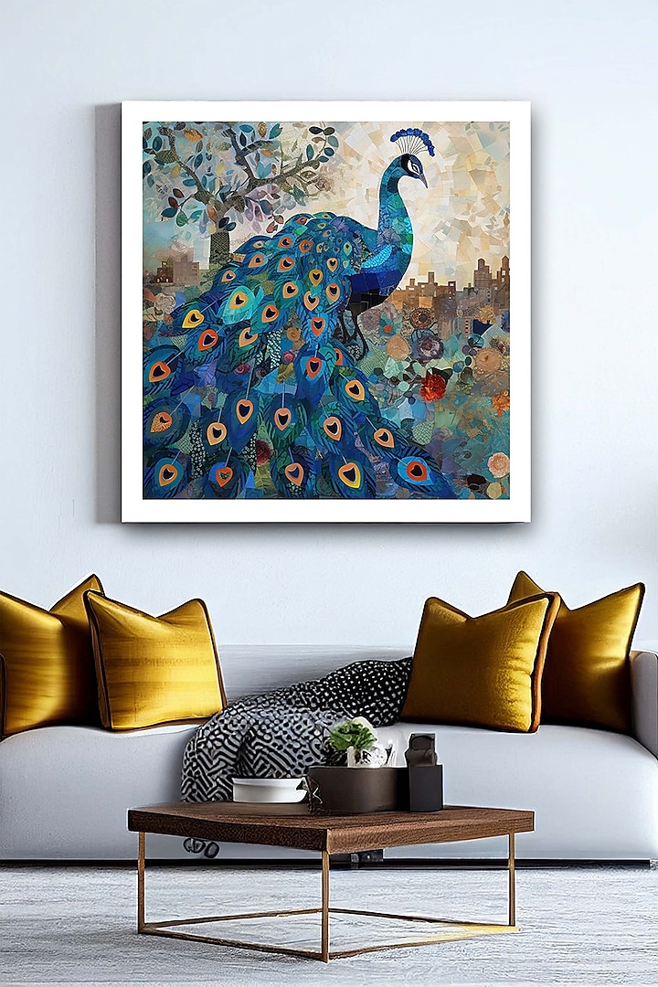 Multi-Colored Archival Paper Peacock Wall Art Painting by Krutik