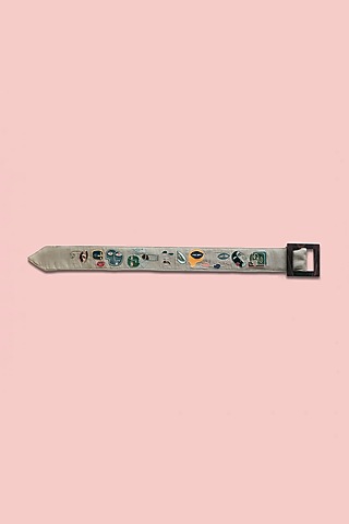 Green Khadi & Leather Embroidered Belt by KrutiArts