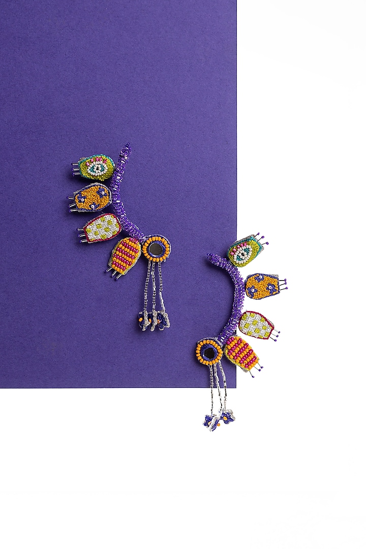 Purple Hand Embroidered Stud Earrings by KrutiArts