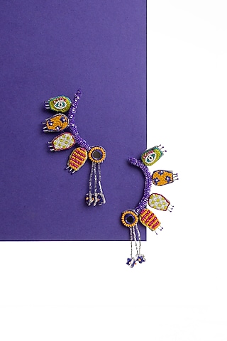 Purple Hand Embroidered Stud Earrings by KrutiArts