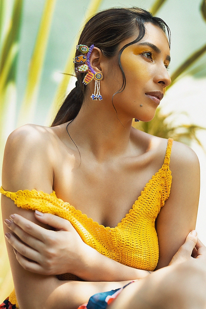 Purple Hand Embroidered Stud Earrings by KrutiArts at Pernia's Pop Up Shop