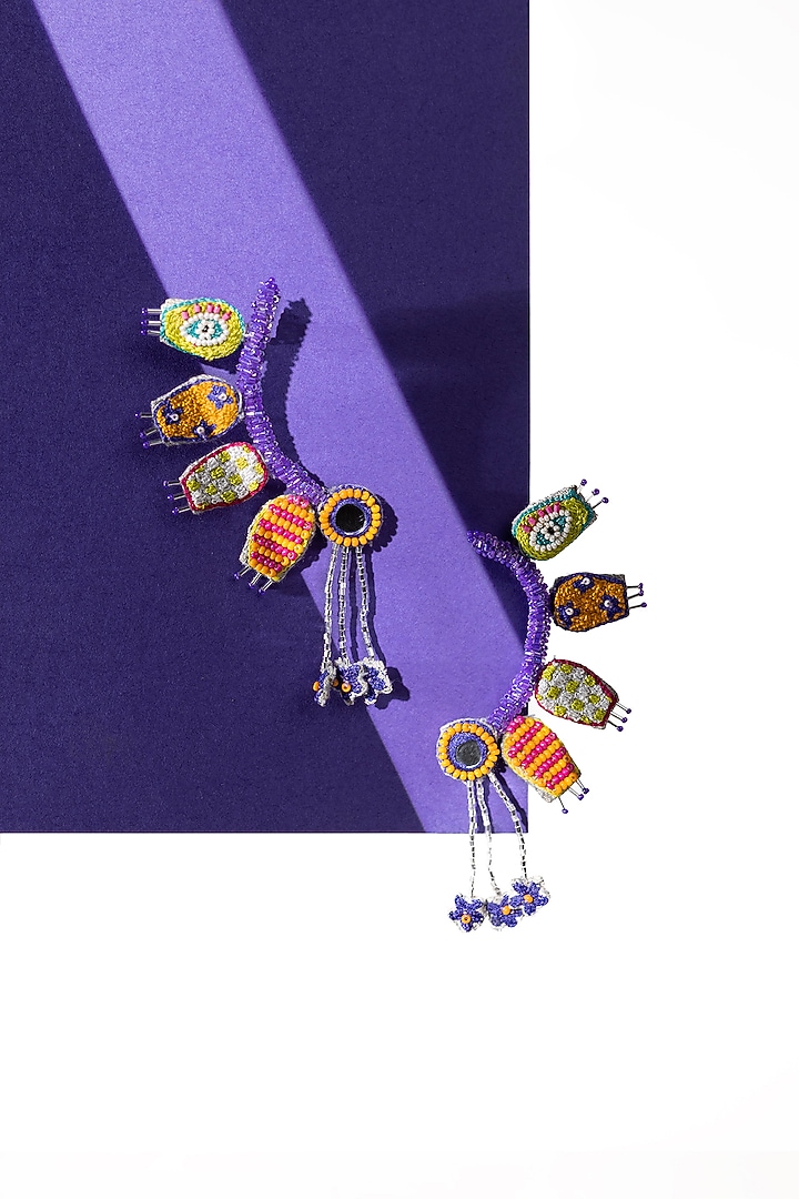 Purple Hand Embroidered Stud Earrings by KrutiArts at Pernia's Pop Up Shop