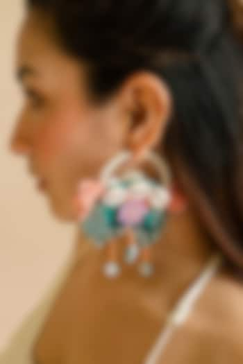 Green Cowrie Shell & Bead Hand Embroidered Hoop Earrings by KrutiArts at Pernia's Pop Up Shop