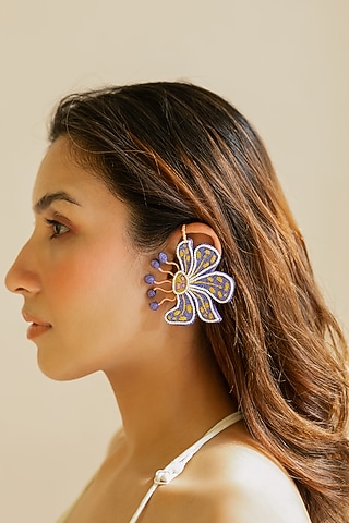 Purple Bead Hand Embroidered Earcuff by KrutiArts