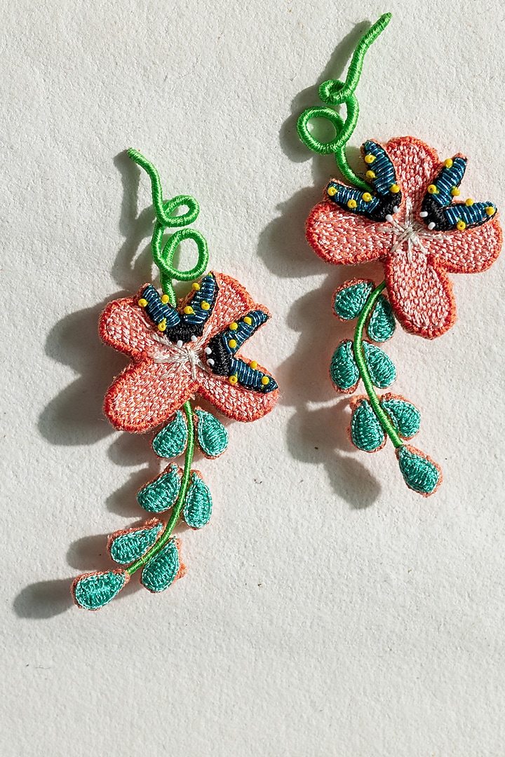Peach Lady Bug Motif & Bead Hand Embroidered Earcuffs by KrutiArts at Pernia's Pop Up Shop