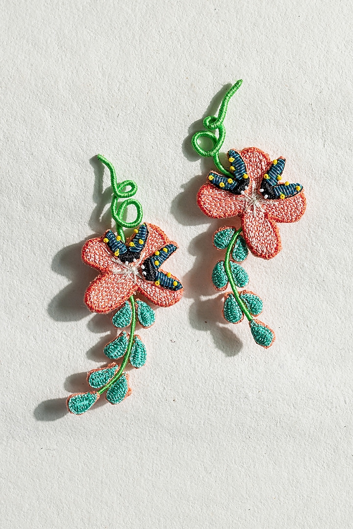 Peach Lady Bug Motif & Bead Hand Embroidered Earcuffs by KrutiArts at Pernia's Pop Up Shop