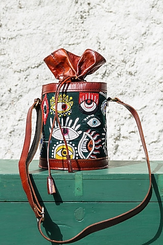 Green Hand Embroidered Potli Bag by KrutiArts