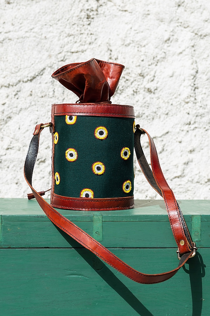 Green Hand Embroidered Potli Bag by KrutiArts at Pernia's Pop Up Shop