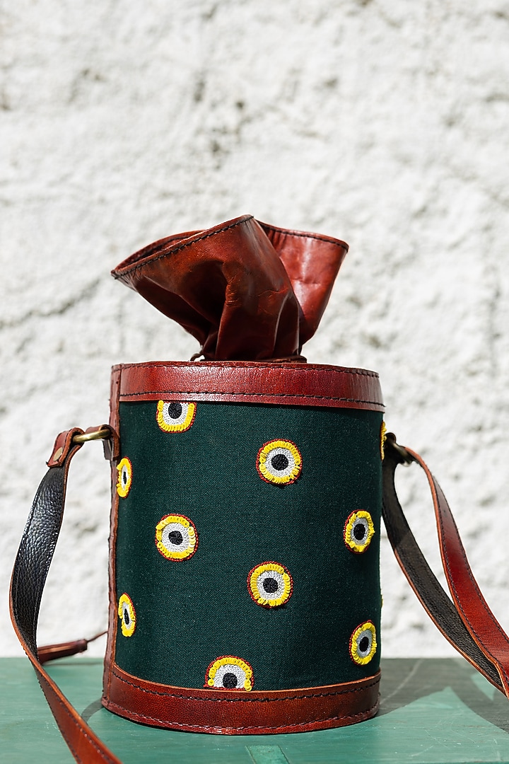 Green Hand Embroidered Potli Bag by KrutiArts at Pernia's Pop Up Shop