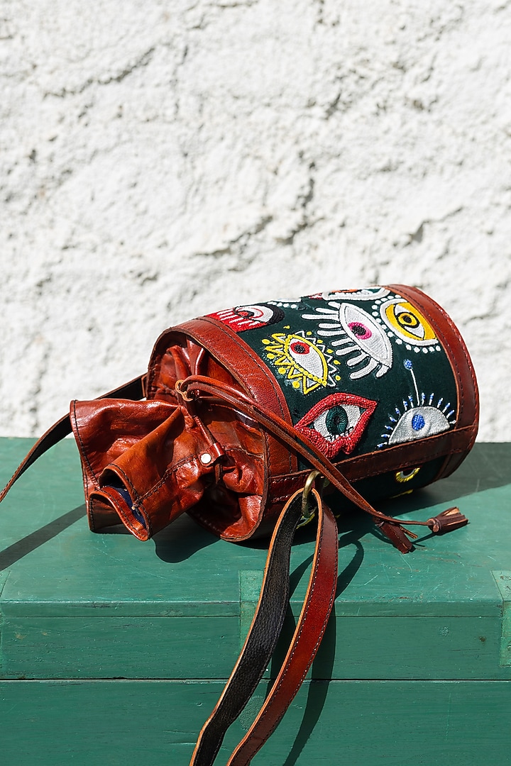 Green Hand Embroidered Potli Bag by KrutiArts at Pernia's Pop Up Shop