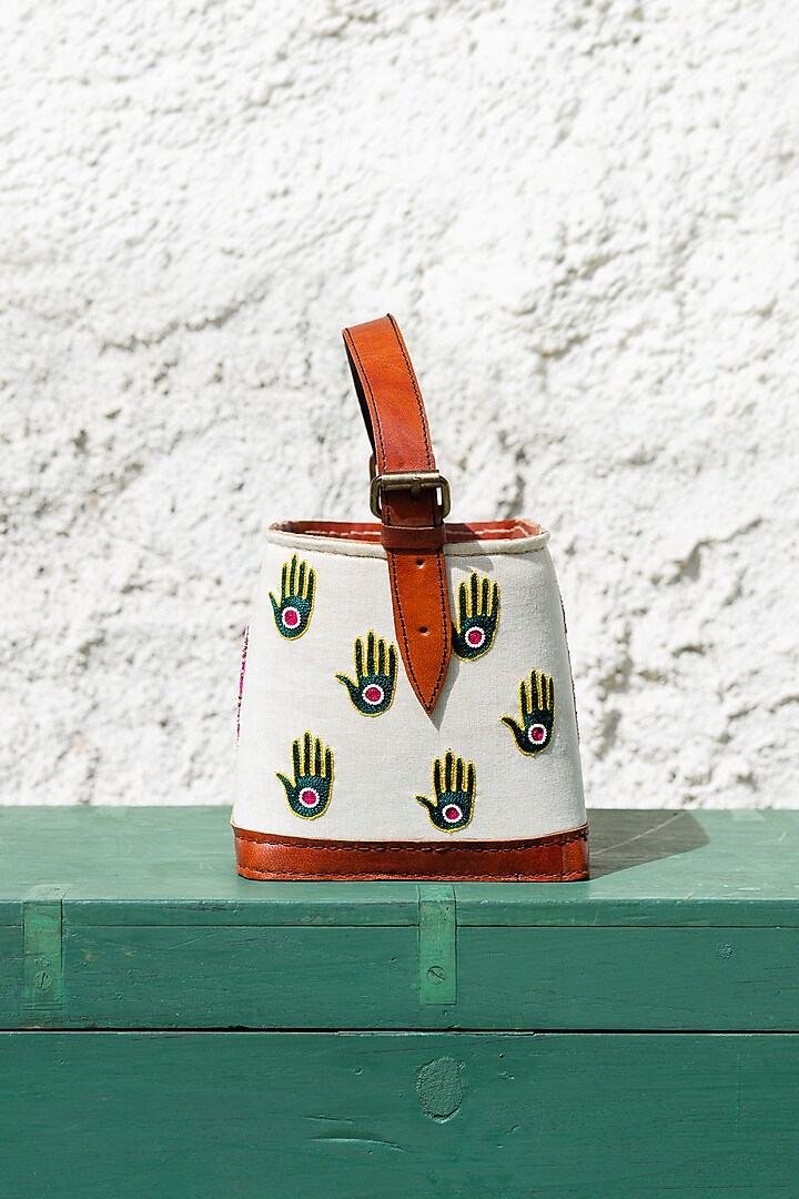 White Hand Embroidered Hand Bag by KrutiArts at Pernia's Pop Up Shop