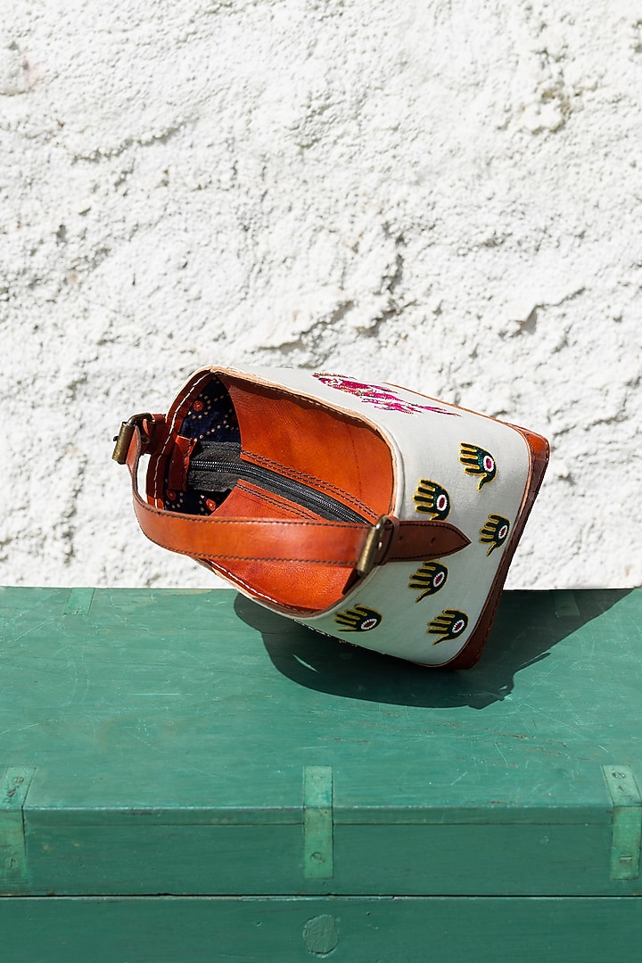 White Hand Embroidered Hand Bag by KrutiArts at Pernia's Pop Up Shop