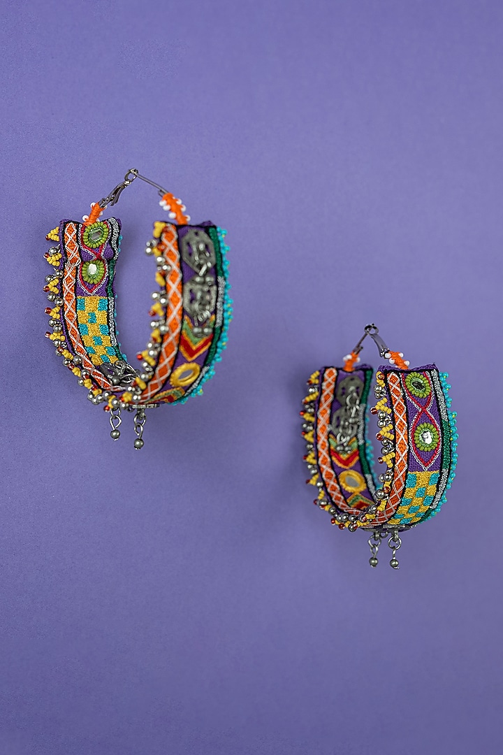 Multi-Colored Embroidered Hoop Earrings by KrutiArts at Pernia's Pop Up Shop