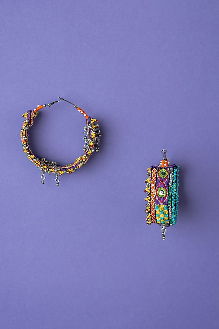 Multi-Colored Embroidered Hoop Earrings by KrutiArts at Pernia's Pop Up Shop