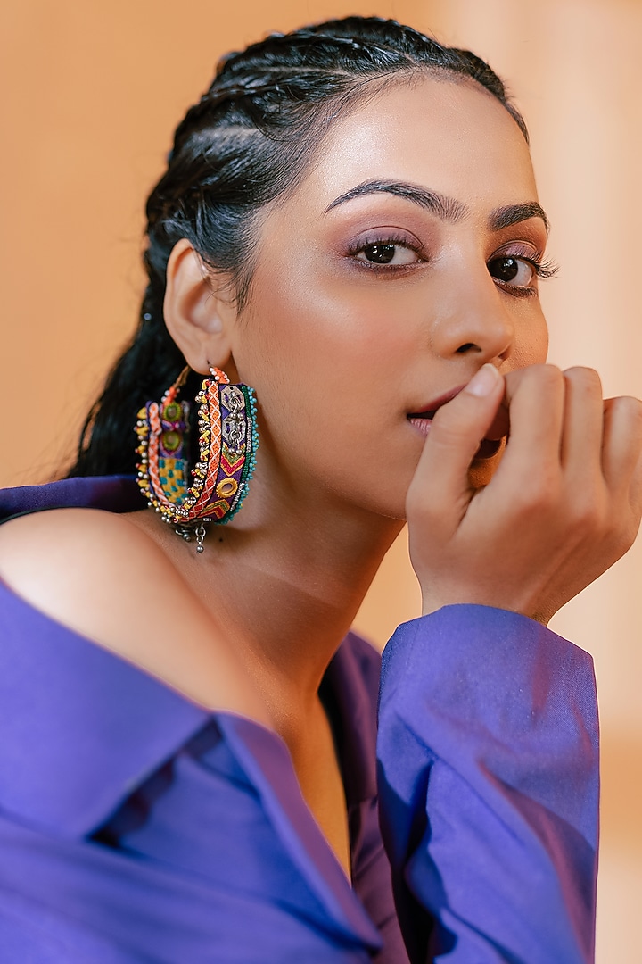 Multi-Colored Embroidered Hoop Earrings by KrutiArts at Pernia's Pop Up Shop