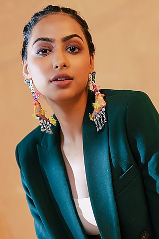 Multi-Colored Embroidered Dangler Earrings by KrutiArts