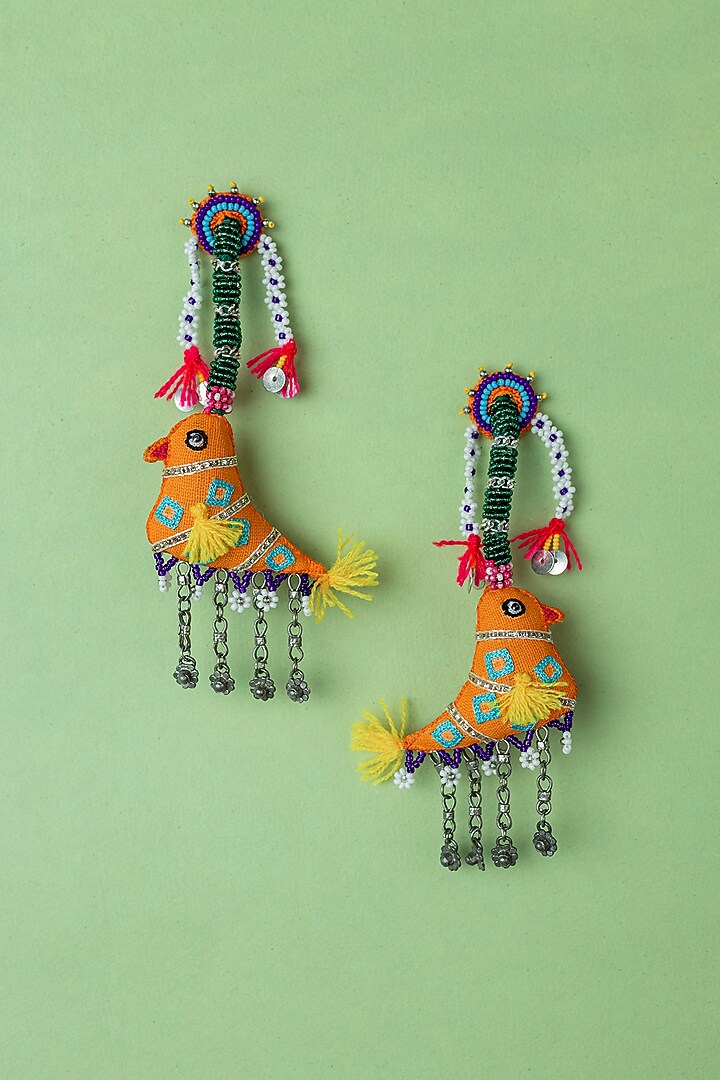 Multi-Colored Embroidered Dangler Earrings by KrutiArts at Pernia's Pop Up Shop