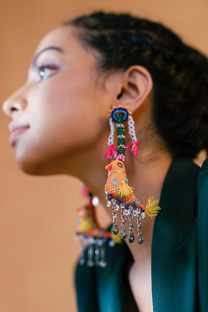 Multi-Colored Embroidered Dangler Earrings by KrutiArts at Pernia's Pop Up Shop