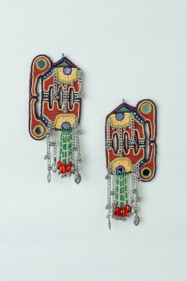 Red Embroidered Dangler Earrings by KrutiArts at Pernia's Pop Up Shop