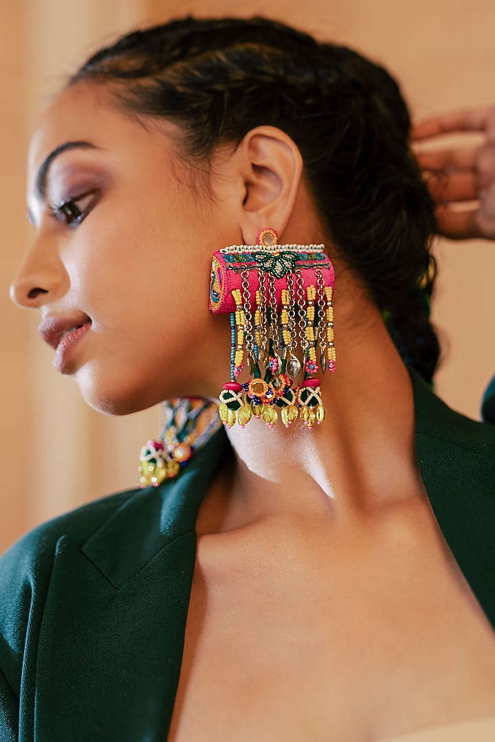 Multi-Colored Embroidered Dangler Earrings by KrutiArts at Pernia's Pop Up Shop