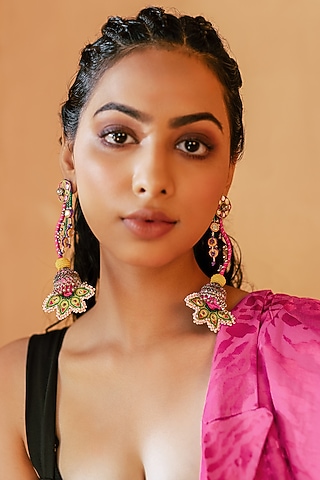 Multi-Colored Embroidered Dangler Earrings by KrutiArts