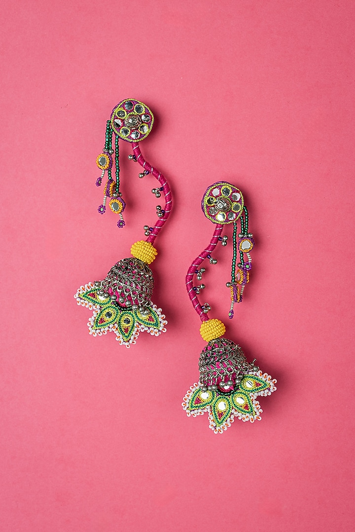 Multi-Colored Embroidered Dangler Earrings by KrutiArts at Pernia's Pop Up Shop