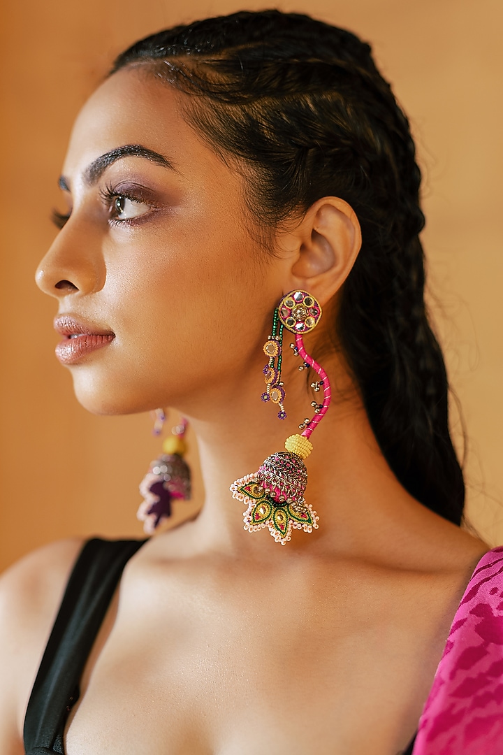 Multi-Colored Embroidered Dangler Earrings by KrutiArts at Pernia's Pop Up Shop