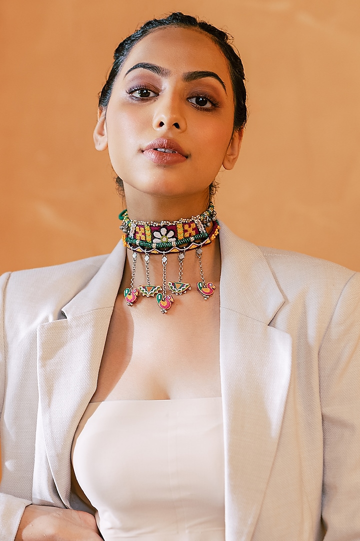 Multi-Colored Embroidered Choker Necklace by KrutiArts