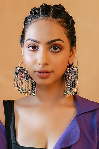 Multi-Colored Embroidered Hoop Earrings by KrutiArts