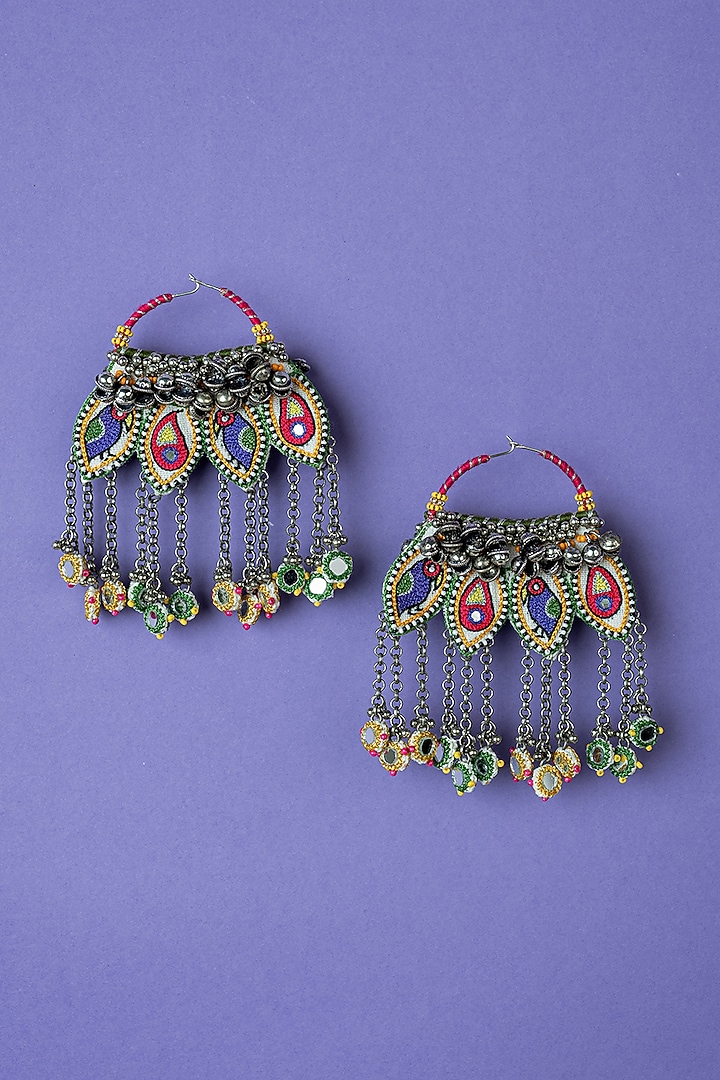 Multi-Colored Embroidered Hoop Earrings by KrutiArts at Pernia's Pop Up Shop