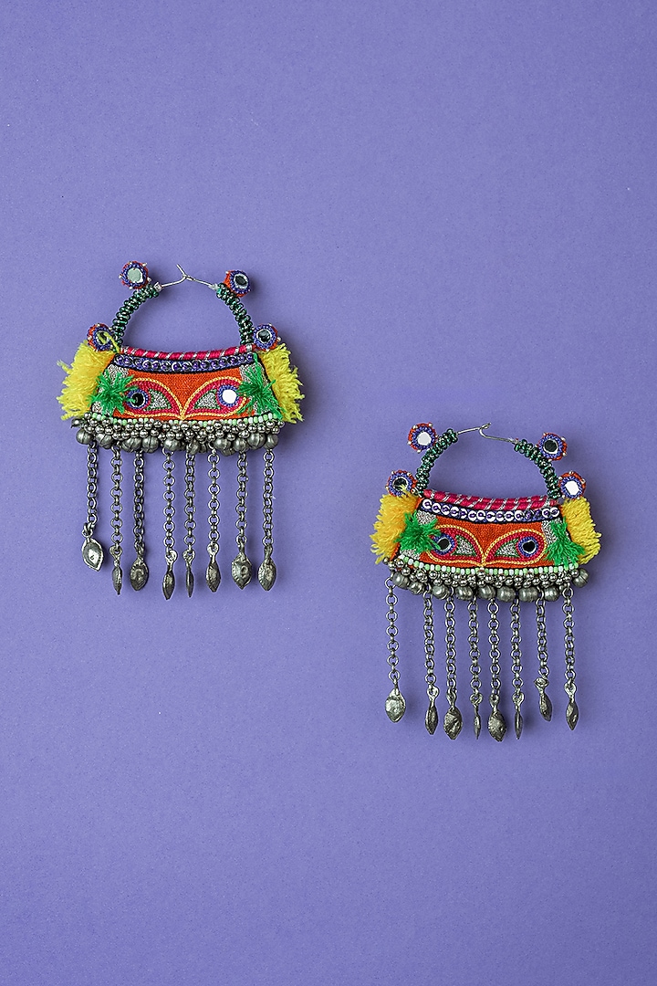 Multi-Colored Embroidered Jhumka Earrings by KrutiArts at Pernia's Pop Up Shop