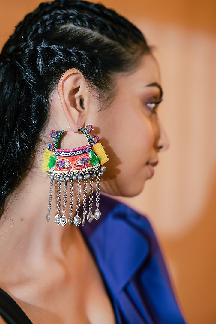 Multi-Colored Embroidered Jhumka Earrings by KrutiArts at Pernia's Pop Up Shop