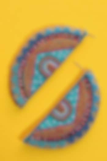 Turquoise Hand Embroidered Hoop Earrings by KrutiArts