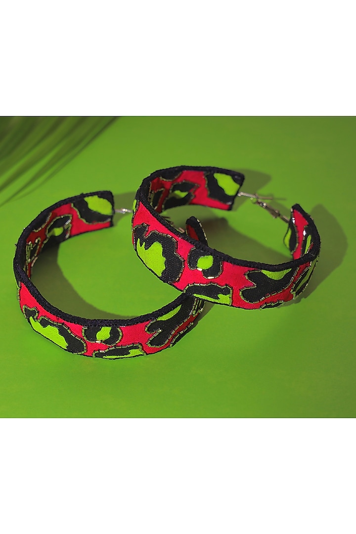 Pink Hand Painted & Embroidered Hoop Earrings by KrutiArts