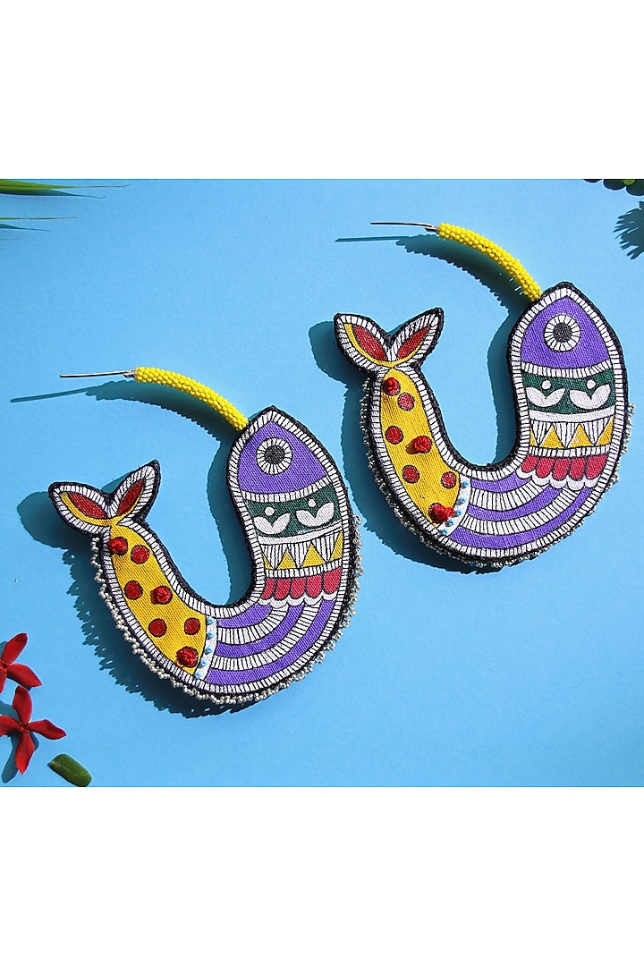 Multi-Colored Hand Painted Fish Hoop Earrings by KrutiArts